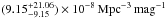 Mathematical equation: \hbox{$(9.15^{+21.06}_{-9.15})\times10^{-8}\,\mathrm{Mpc}^{-3}\,\mathrm{mag}^{-1}$}