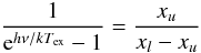 Mathematical equation: $$ \frac{1}{{\rm e}^{h \nu/kT_{\rm ex}}-1} = \frac{x_u}{x_l-x_u} $$