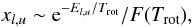 Mathematical equation: $$ x_{l,u} \sim {\rm e}^{-E_{l,u}/T_{\rm rot}}/F(T_{\rm rot}), $$