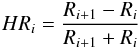 Mathematical equation: \begin{eqnarray*} HR_i=\frac{R_{i+1}-R_{i}}{R_{i+1}+R_{i}} \end{eqnarray*}