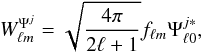 Mathematical equation: \hbox{${W}^{\Psi^{j}}_{\ell m} = \langle W^{\Psi^{j}} |Y_{\ell m} \rangle$}
