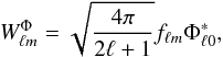 Mathematical equation: \hbox{${W}^{\Phi}_{\ell m} = \langle W^{\Phi} |Y_{\ell m} \rangle$}
