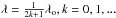 Mathematical equation: \hbox{$\lambda = \frac{1}{2k+1} \lambda_{\rm o}, k=0,1,...$}