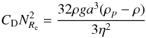 \appendix \setcounter{section}{1} \begin{equation} C_{\rm D}\NRe^2=\frac{32\rho ga^3(\rho_p-\rho)}{3\eta^2} \end{equation}