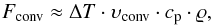 Mathematical equation: \begin{equation} F_{\mathrm{conv}}\approx \Delta T\cdot \vel_{\mathrm{conv}}\cdot c_{\rm p} \cdot \varrho , \end{equation}
