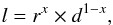 Mathematical equation: \begin{equation} l=r^{x}\times d^{1-x}, \label{eq:geometricMean} \end{equation}