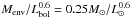 Mathematical equation: \hbox{$M_{\rm env} / L_{\rm bol}^{0.6} = 0.25 M_{\odot}/L_{\odot}^{0.6}$}