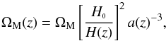 \appendix \setcounter{section}{1} \begin{equation} \label{FLRWomz} \Omega_{\rm M}(z) = \Omega_{\rm M} \left[ \frac{H_{\ssty 0}}{H(z)}\right]^2 a(z)^{-3}, \end{equation}