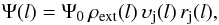 Mathematical equation: \begin{equation} \Psi(l) = \Psi_0\, \rho_{\rm ext}(l)\, \upsilon_{\rm j}(l)\, r_{\rm j}(l) , \end{equation}