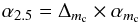 Mathematical equation: \begin{eqnarray} \alpha_{2.5} = \Delta_{m_{\rm c}}\times\alpha_{m_{\rm c}} \label{alpha_delta} \end{eqnarray}