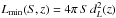 Mathematical equation: \hbox{$L_\mathrm{min}(S,z) = 4\pi\,S\,d_{L}^2(z)$}