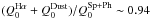 Mathematical equation: \hbox{$(Q_{\mathrm{0}}^{\mathrm{H\alpha}}+Q_{\mathrm{0}}^{\mathrm{Dust}})/Q_{\mathrm{0}}^{\mathrm{Sp+Ph}} \sim0.94$}