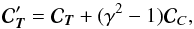 Mathematical equation: \begin{equation} {\Cb}_{\Tb}' = \Cb_{\Tb} + (\gamma^2-1){\Cb}_{C}, \label{modifcovmatrix} \end{equation}