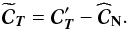 Mathematical equation: \begin{eqnarray} \widetilde{{\Cb}}_{\Tb} = {\Cb}_{\Tb}' - \widehat{\Cb}_{\Nb}. \label{unbiasedest} \end{eqnarray}