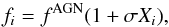 Mathematical equation: \begin{equation} f_i = f^{\mathrm{AGN}}(1+\sigma X_i), \end{equation}