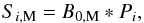 Mathematical equation: \begin{equation} S_{i,\mathrm{M}}=B_{\rm 0, \mathrm{M}} * P_{i}, \label{eq:mercury} \end{equation}