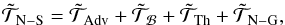 Mathematical equation: \begin{equation} {\tilde{\mathcal T}}_{\rm N-S}={\tilde{\mathcal T}}_{\rm Adv}+{\tilde{\mathcal T}}_{\mathcal B}+{\tilde{\mathcal T}}_{\rm Th}+{\tilde{\mathcal T}}_{\rm N-G}, \label{RelaxThEq} \end{equation}