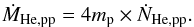Mathematical equation: \appendix \setcounter{section}{1} \begin{eqnarray} \dot{M}_{\mathrm{He,pp}}=4m_{\rm p}\times\dot{N}_{\rm He,pp}. \end{eqnarray}
