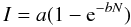 Mathematical equation: \begin{equation} I = a(1-{\rm e}^{-bN}) \label{eq:I_N} \end{equation}