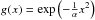 Mathematical equation: \hbox{$g(x)=\exp \left(-\frac{1}{\alpha }x^{2}\right)$}