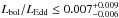Mathematical equation: \hbox{$L_{\mathrm{bol}}{/}L_{\mathrm{Edd}}\leq 0.007^{+0.009}_{-0.006}$}