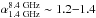 Mathematical equation: \hbox{$\alpha_{\rm 1.4~GHz}^{\rm 8.4~GHz}\sim 1.2{-}1.4$}