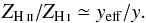 Mathematical equation: \begin{equation} {Z_{\ion{H}{ii}}/Z_{\ion{H}{i}} \simeq y_{\rm eff}/y}. \end{equation}