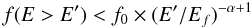 Mathematical equation: $$ f(E>E') < f_{0} \times (E'/E_{f})^{-\alpha+1} $$
