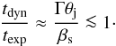 Mathematical equation: \begin{eqnarray} \frac{t_{\rm dyn}}{t_{\rm exp}}\approx\frac{\Gamma\theta_{\rm j}}{\beta_{\rm s} }\la 1\cdot \end{eqnarray}