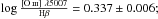 Mathematical equation: \hbox{$\log \frac{[\ion{O}{iii}]\ \lambda5007}{\mathrm{H}\beta}=0.337\pm0.006;$}