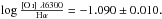 Mathematical equation: \hbox{$\log \frac{[\ion{O}{i}]\ \lambda6300}{\mathrm{H}\alpha}=-1.090\pm0.010.$}