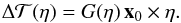 Mathematical equation: \appendix \setcounter{section}{1} \begin{equation} \Delta{\mathcal T}(\eta)=G(\eta)\,\vec{x}_0\times\eta. \end{equation}