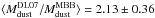Mathematical equation: \hbox{$\langle M^{\rm DL07}_{\rm dust}/M^{\rm MBB}_{\rm dust}\rangle = 2.13 \pm 0.36$}