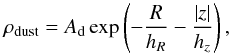 \appendix \setcounter{section}{1} \begin{equation} \rho _{\rm dust}=A_{\rm d}\exp\left(-\frac{R}{h_R}-\frac{|z|}{h_z}\right) , \end{equation}