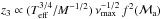\hbox{$z_3 \propto (\teff^{3/4}/M^{-1/2}) \, \numax^{-1/2} \, f^2(\Ma) $}