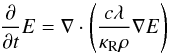 \begin{equation} \pdl{E}{t} = \nabla \cdot \left( \frac{c \lambda}{\kappa_\mathrm{R} \rho} \nabla E \right) \label{eqn:linear_diffusion_test:radiation_diffusion_equation} \end{equation}
