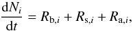 \begin{equation} \frac{\diff N_i}{\diff t} = R_{\trm{b},i} + R_{\trm{s},i} + R_{\trm{a},i}, \label{eq:burning_equations} \end{equation}