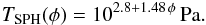 \begin{eqnarray} T_\mathrm{SPH}(\phi) = 10^{2.8+1.48\,\phi}\,\mathrm{Pa}. \label{eq:sphts_fit} \end{eqnarray}
