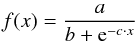 \begin{eqnarray} f(x) = \frac{a}{b + {\rm e}^{-c \cdot x}} \label{equ:vff} \end{eqnarray}