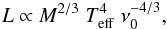 \begin{equation} \label{proxy_L} L \propto M^{2/3}\; T_{\rm eff}^{4} \; \Dnurho^{-4/3} , \end{equation}