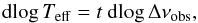 \begin{equation} \label{teff-nuobs} \dlog T_{\rm eff} = t\ \dlog \Dnuobs , \end{equation}