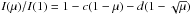 Mathematical equation: \hbox{$I(\mu)/I(1) = 1 - c(1-\mu) - d(1-\sqrt{\mu})$}