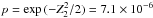 \hbox{$p=\exp{(-Z^2_2/2)}=7.1 \times 10^{-6}$}