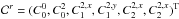 \hbox{$ {\cal C}^r=(C_0^0,C_0^2,C_1^{2,x},C_1^{2,y},C_2^{2,x},C_2^{2,x})^{\rm T}$}