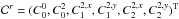 \hbox{$ {\cal C}^r=(C_0^0,C_0^2,C_1^{2,x},C_1^{2,y},C_2^{2,x},C_2^{2,y})^{\rm T}$}