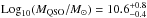 \hbox{${\rm Log}_{10}(M_{\rm QSO}/ M_\odot) =10.6^{+0.8}_{-0.4} $}
