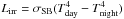 Mathematical equation: \hbox{$L_{\rm irr} = \sigma_{\rm SB} (T_{\rm day}^4 - T_{\rm night}^4)$}