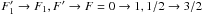 Mathematical equation: \hbox{$F'_1 \rightarrow F_1, F' \rightarrow F = 0 \rightarrow 1, 1{/}2 \rightarrow 3{/}2$}