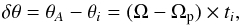\begin{equation} \delta\theta=\theta_{A}-\theta_{i}=(\Omega-\Omega_{\rm p} ) \times t_{i}, \end{equation}