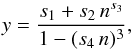 \begin{equation} y = \frac{s_1+s_2\,n^{s_3}}{ 1-(s_4\,n)^3}, \label{fitshape} \end{equation}